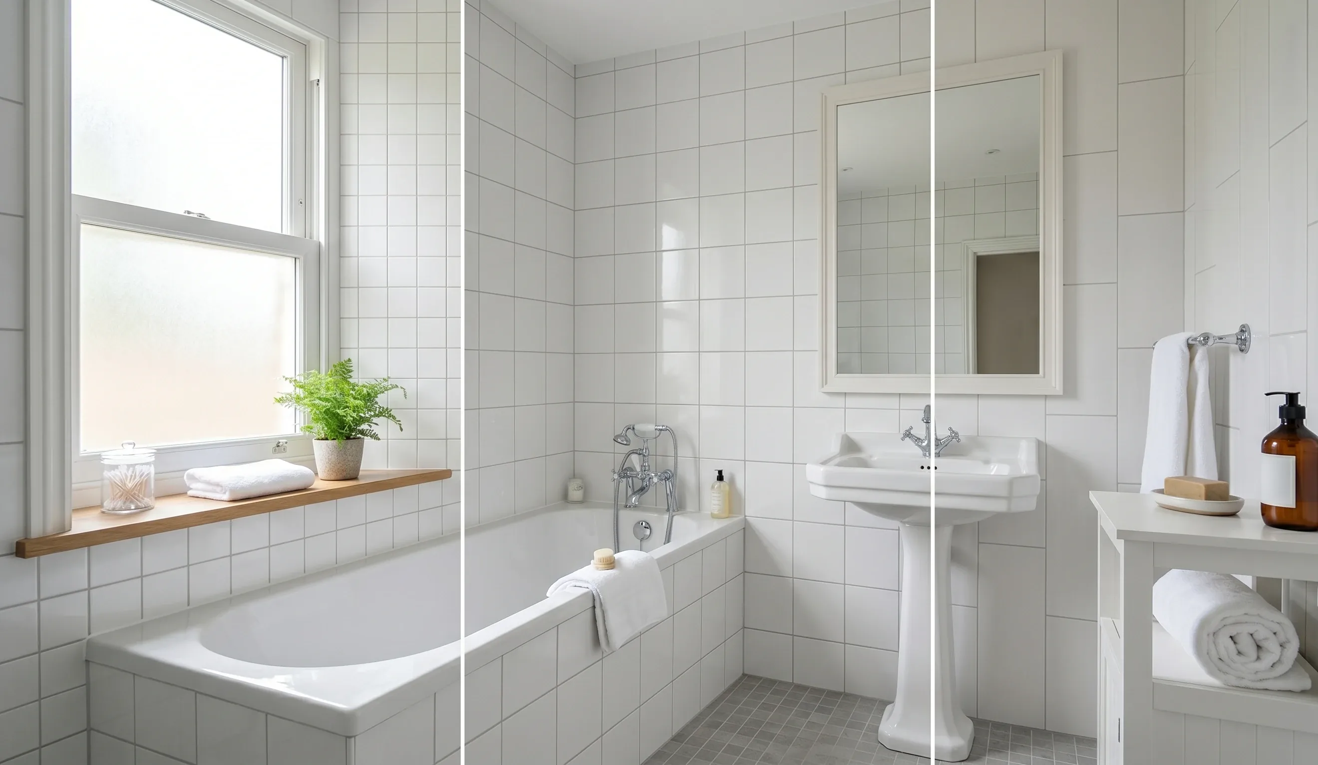 Confronto formati monocottura in bagno: 20x20 cm classico vs 33x33 cm vs 25x75 cm moderno
