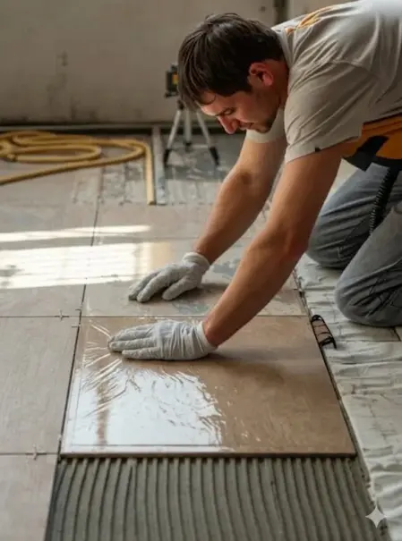 Posa a regola d'arte di piastrelle in gres con cunei livellanti